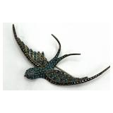 835 Silver Turquoise Bird Brooch Pin - 3.25 In L x 2 In W x 0.5 In D