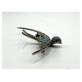 835 Silver Turquoise Bird Brooch Pin - 3.25 In L x 2 In W x 0.5 In D