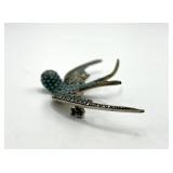 835 Silver Turquoise Bird Brooch Pin - 3.25 In L x 2 In W x 0.5 In D