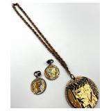 Rebajes Copper Pendant Necklace & Clip-On Earrings - 12in Chain, Pendant 2.5in, Earrings 1.25in