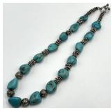Turquoise Teardrop Bead Necklace 19" L - Silver Spacer Accents