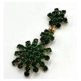 Green Rhinestone Dangle Brooch - 3.25 in L x 1.5 in W