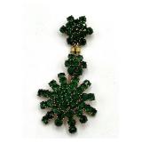 Green Rhinestone Dangle Brooch - 3.25 in L x 1.5 in W