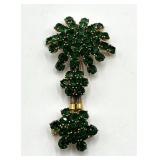 Green Rhinestone Dangle Brooch - 3.25 in L x 1.5 in W