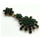 Green Rhinestone Dangle Brooch - 3.25 in L x 1.5 in W