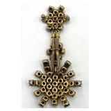 Green Rhinestone Dangle Brooch - 3.25 in L x 1.5 in W