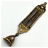Gold-Tone Watch Fob Chain with Ornate Pendant, 4 in x 0.75 in