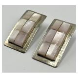Temé Sterling Earrings - Pink Inlay Panels, 1.5 x 0.75 in