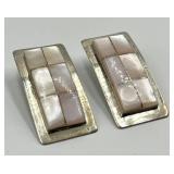 Temé Sterling Earrings - Pink Inlay Panels, 1.5 x 0.75 in