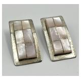 Temé Sterling Earrings - Pink Inlay Panels, 1.5 x 0.75 in