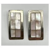 Temé Sterling Earrings - Pink Inlay Panels, 1.5 x 0.75 in