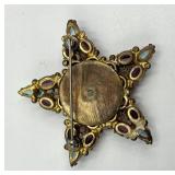 Starburst Gem Brooch - Blue Center Stone, Purple & Teal Crystals, 2in x 2in