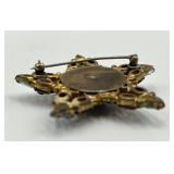 Starburst Gem Brooch - Blue Center Stone, Purple & Teal Crystals, 2in x 2in