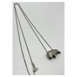 925 Sterling Silver Bear Pendant Necklace - 15.5 in Chain, Pendant 0.5 x 1 in