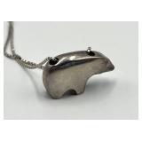 925 Sterling Silver Bear Pendant Necklace - 15.5 in Chain, Pendant 0.5 x 1 in