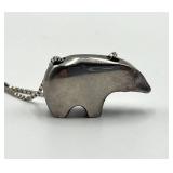 925 Sterling Silver Bear Pendant Necklace - 15.5 in Chain, Pendant 0.5 x 1 in