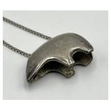 925 Sterling Silver Bear Pendant Necklace - 15.5 in Chain, Pendant 0.5 x 1 in