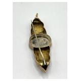 Stone Brooch Pin - Grey Inset with Gold Vein, Ornate Gold-Tone Filigree