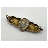 Stone Brooch Pin - Grey Inset with Gold Vein, Ornate Gold-Tone Filigree