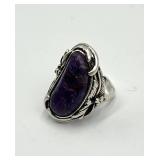 Purple Turquoise Ring - 925 Sterling Silver - Size 6.5 - Oval Cabochon 0.75 x 0.25 in