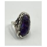 Purple Turquoise Ring - 925 Sterling Silver - Size 6.5 - Oval Cabochon 0.75 x 0.25 in