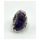 Purple Turquoise Ring - 925 Sterling Silver - Size 6.5 - Oval Cabochon 0.75 x 0.25 in