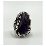 Purple Turquoise Ring - 925 Sterling Silver - Size 6.5 - Oval Cabochon 0.75 x 0.25 in