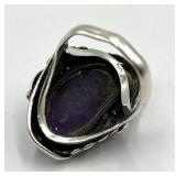 Purple Turquoise Ring - 925 Sterling Silver - Size 6.5 - Oval Cabochon 0.75 x 0.25 in