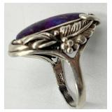 Purple Turquoise Ring - 925 Sterling Silver - Size 6.5 - Oval Cabochon 0.75 x 0.25 in