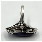 Purple Turquoise Ring - 925 Sterling Silver - Size 6.5 - Oval Cabochon 0.75 x 0.25 in