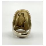 Silver Chinese Export Adjustable Ring - Blue Cloisonne Enamel, Figure Motif