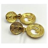 St. John Clip-On Earrings - Gold-Tone Hammered Hoops with Faux Pearls, 2.25 x 1.25 in