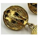 St. John Clip-On Earrings - Gold-Tone Hammered Hoops with Faux Pearls, 2.25 x 1.25 in