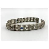 Vintage Silver Bracelet - 7in Long x 0.25in Wide With Blue Inset Panels