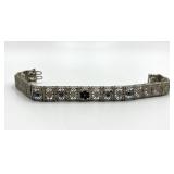 Vintage Silver Bracelet - 7in Long x 0.25in Wide With Blue Inset Panels