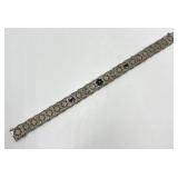 Vintage Silver Bracelet - 7in Long x 0.25in Wide With Blue Inset Panels