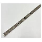 Vintage Silver Bracelet - 7in Long x 0.25in Wide With Blue Inset Panels