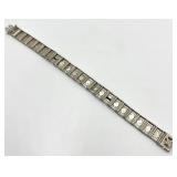 Vintage Silver Bracelet - 7in Long x 0.25in Wide With Blue Inset Panels