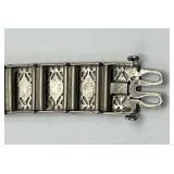 Vintage Silver Bracelet - 7in Long x 0.25in Wide With Blue Inset Panels