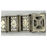 Vintage Silver Bracelet - 7in Long x 0.25in Wide With Blue Inset Panels