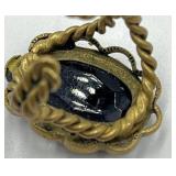 West Germany Adjustable Ring - Large Black Stone With Gold-Tone Filigree