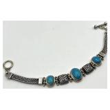 925 Sterling Silver Turquoise Braided Toggle Bracelet - 8 in