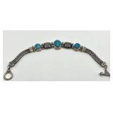 925 Sterling Silver Turquoise Braided Toggle Bracelet - 8 in
