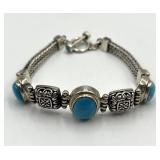 925 Sterling Silver Turquoise Braided Toggle Bracelet - 8 in