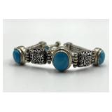 925 Sterling Silver Turquoise Braided Toggle Bracelet - 8 in