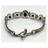 925 Sterling Silver Turquoise Braided Toggle Bracelet - 8 in