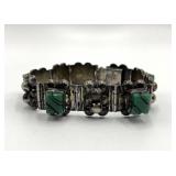 Sterling Silver 925 Green Onyx Link Bracelet - 8 Inch, 0.75 Inch Wide