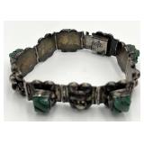 Sterling Silver 925 Green Onyx Link Bracelet - 8 Inch, 0.75 Inch Wide