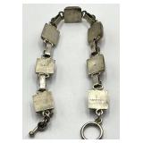 Mexican Silver Coral Stone Link Bracelet - 7 In