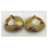 St John Clip-On Earrings - Textured Gold Hoop 1.5in x 1.25in x 1.75in (Lot of 2)